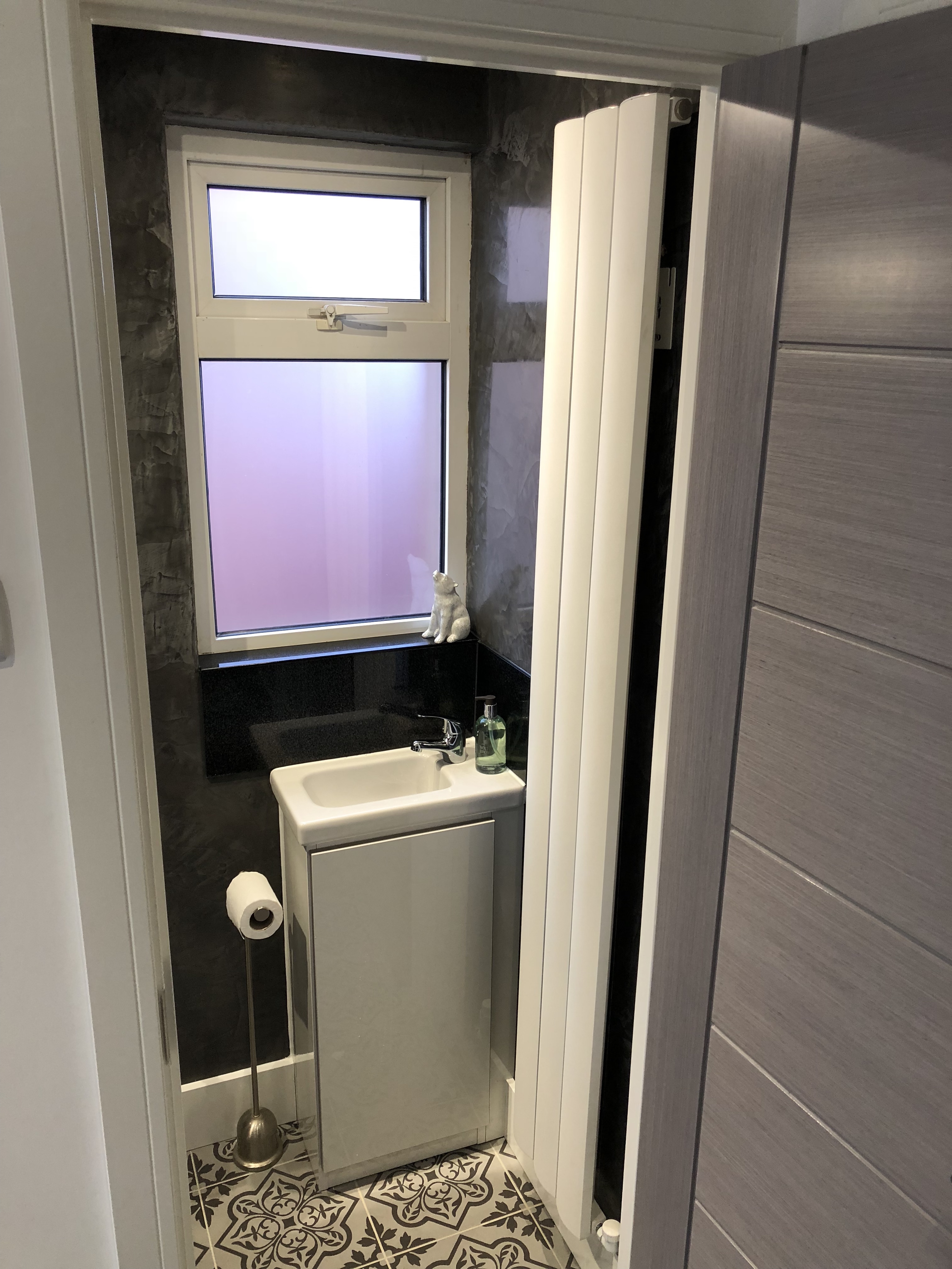 Full view of renovated staircase and hallway